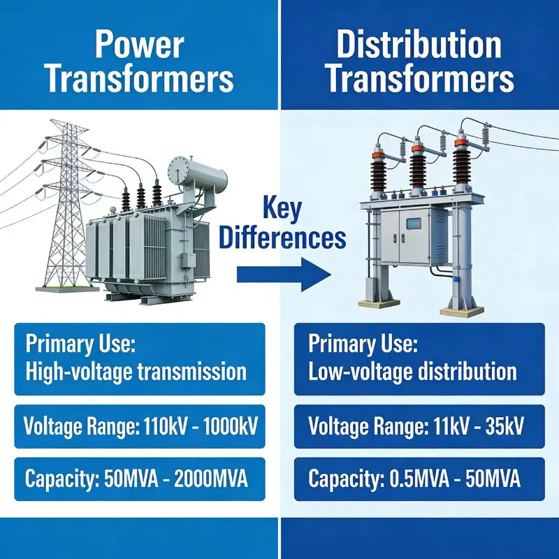 Care este diferența dintre un transformator de putere și un transformator de distribuție?